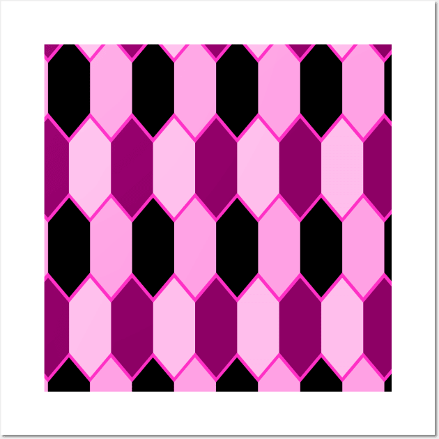 Hot Pink and Black Hexagon Geometric Pattern Wall Art by TheWildOrchid